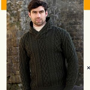 Aran Woolen Mills Merino Cable Fisherman Sweater XL Lattice Quarter Button Teal